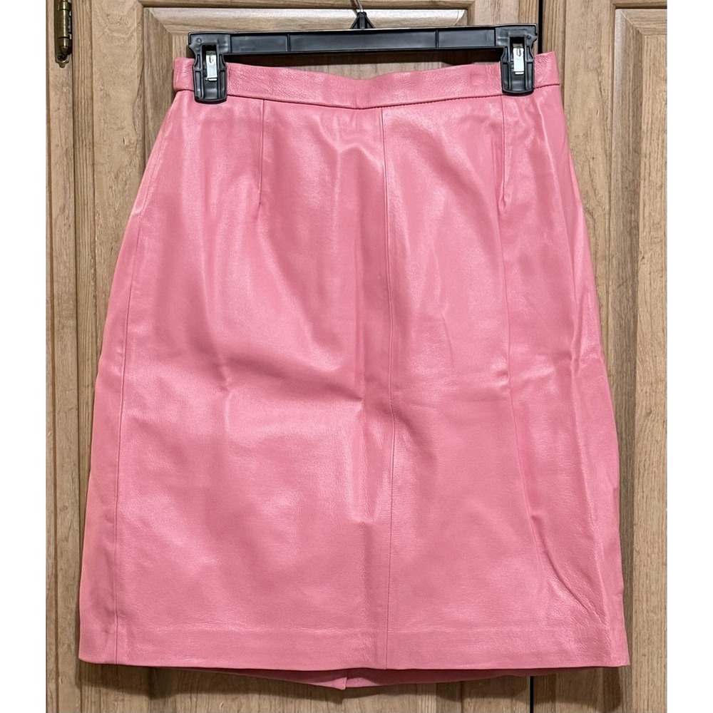 Vintage Terry Lewis Classic Luxuries Leather Skirt Women's Size 6P Peach Lined